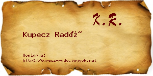 Kupecz Radó névjegykártya